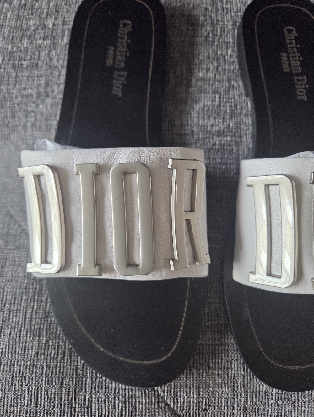Christian Dior Diorevolution Slide Flat Sandal White Silver Metal Logo Size 8.5 - Picture 5 of 14
